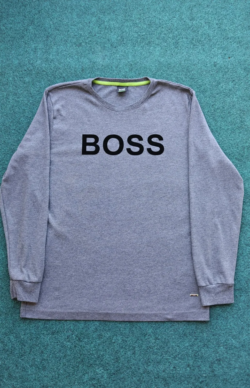 Hugo Boss Men’s Grey Long Sleeve Pullover Sweatshirt Velvet Logo