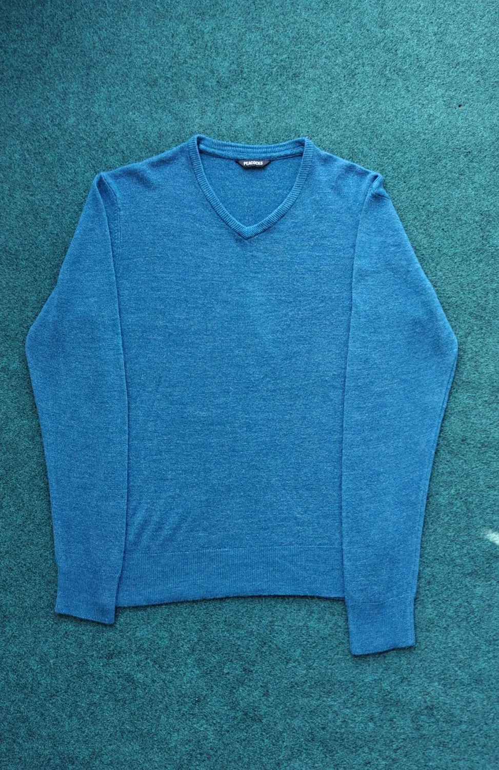 Peacocks - Men's Teal Blue V-Neck Knit Jumper / Sweater