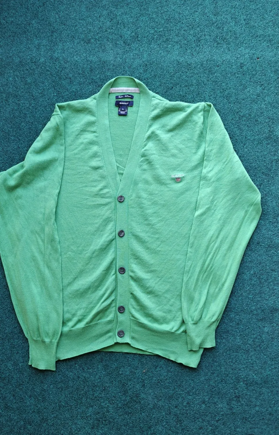 GANT - Men's Mint Green V-Neck Cardigan Sweater - Cotton Cashmere Blend